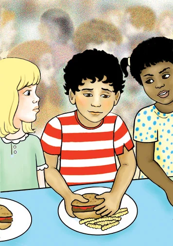 A group of kids enjoying lunch in their school cafeteria