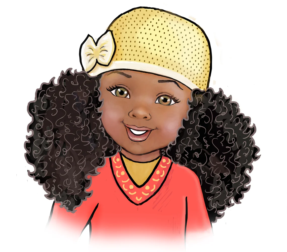 A spot illustration young girl with a yellow hat.
