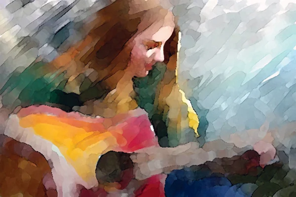 A young woman playing the guitar