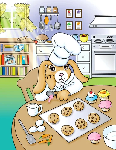 A rabbit takes a break from baking all day.