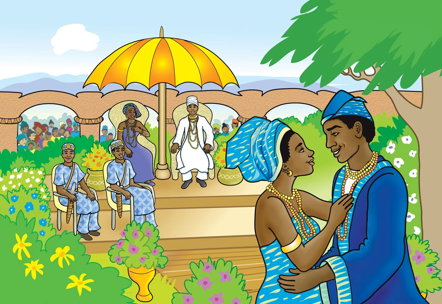 An illustration depecting a traditional Nigerian wedding